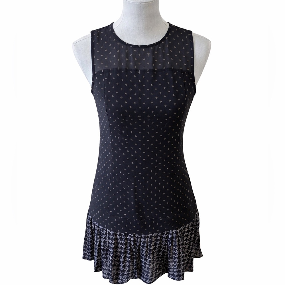 Abercrombie & Fitch Navy Geometric Print Houndstooth Ruffle Mini Dress 0